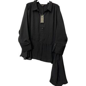 DG2 Diane Gilman Tunic Shirt Women 2XL Black Asymmetrical Hem Long Sleeve NWT